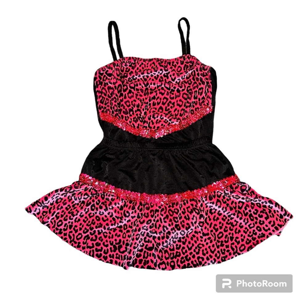 Hot pink and black leopard leotard and skirt large child